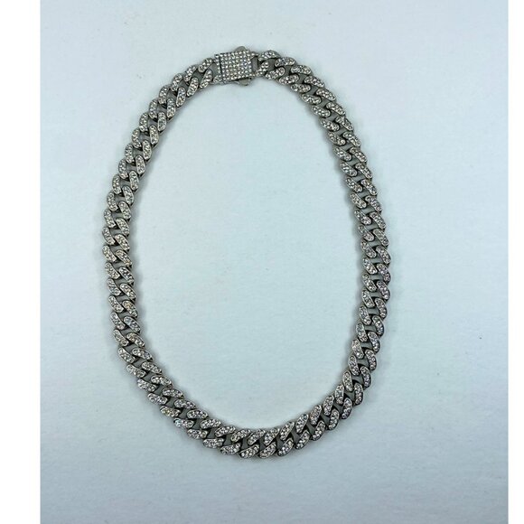 NWOT Cuban Chain Link Necklace Silver Tone with Cubic Zirconia - Picture 5 of 6